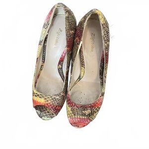 Zigi Soho Colorful Snakeskin Multicolor Peep Toe Platform Heels Pumps Size 7‎ 12
